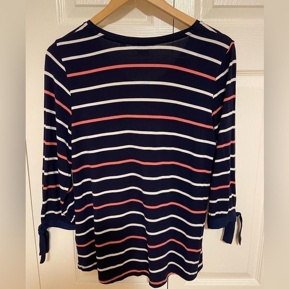 Reitman's Nautical Coral And Navy 3/4 Sleeve Blouse Medium - Picture 6 of 6